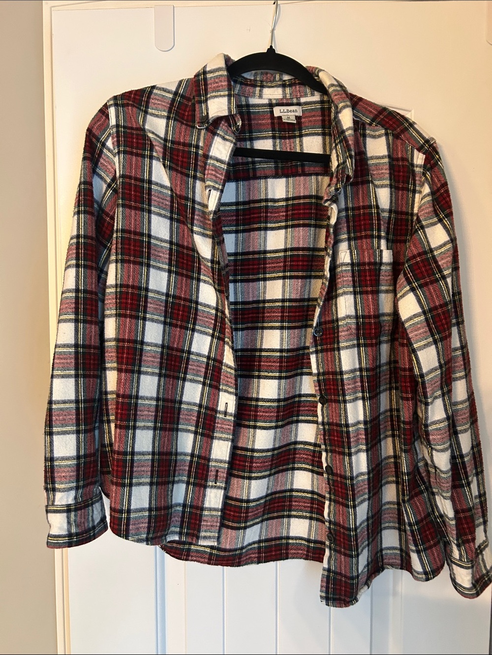 L.L. Bean Red, White & Black Plaid Button-Up Shirt, Petite MED